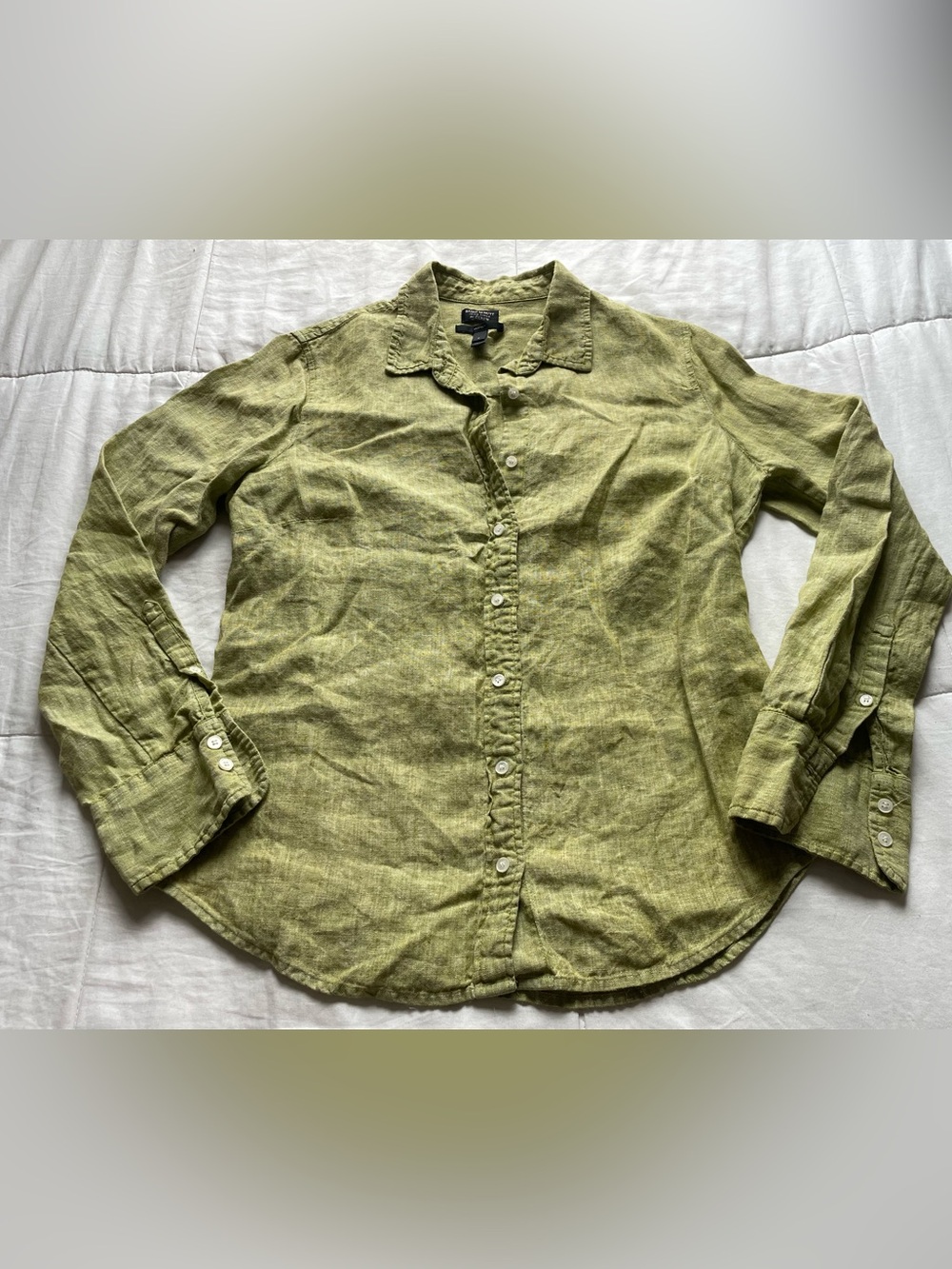 J Crew Baird McNutt Irish Linen Chartreuse Brat Green Button Down Shirt 8 Chic